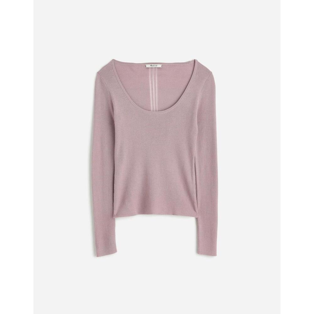 Madewell Merino Wool-Silk Blend Scoopneck Sweater XXS Heather Silver Lilac‎